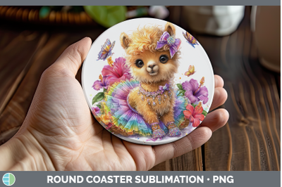 LLama Round Coaster Farm Rainbow Summer Sublimation Coaster