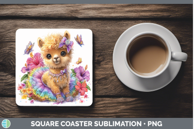 LLama Square Coaster Farm Rainbow Summer Sublimation Drink M