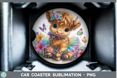 Highland Cow Car Coaster Farm Rainbow Summer Sublimation Dri