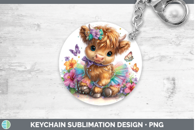 Highland Cow Keychain Farm Rainbow Summer Sublimation Keyrin