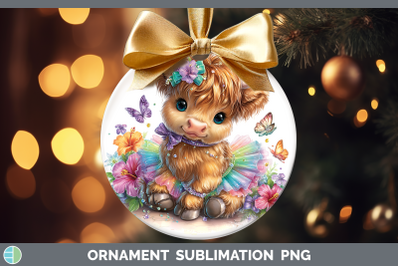 Highland Cow Ornament Farm Rainbow Summer Sublimation Bauble