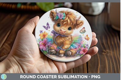 Highland Cow Round Coaster Farm Rainbow Summer Sublimation C