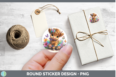 Farm Rainbow Summer Highland Cow Stickers | Round Labels Des