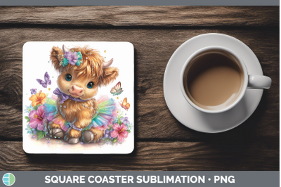 Highland Cow Square Coaster Farm Rainbow Summer Sublimation