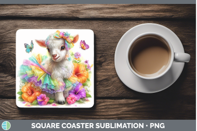 Goat Square Coaster Farm Rainbow Summer Sublimation Drink Ma
