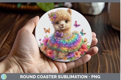 Alpaca Round Coaster Farm Rainbow Summer Sublimation Coaster