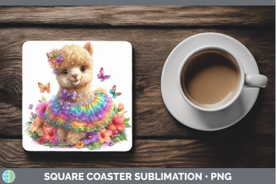 Alpaca Square Coaster Farm Rainbow Summer Sublimation Drink