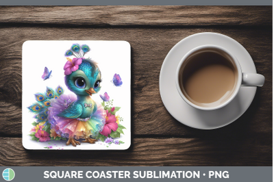 Peacock Square Coaster Farm Rainbow Summer Sublimation Drink