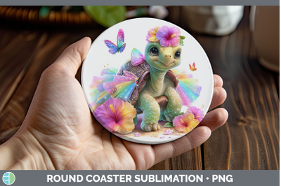 Tortoise Round Coaster Farm Rainbow Summer Sublimation Coast
