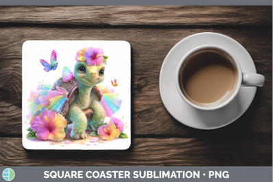 Tortoise Square Coaster Farm Rainbow Summer Sublimation Drin