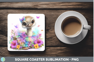 Ostrich Square Coaster Farm Rainbow Summer Sublimation Drink