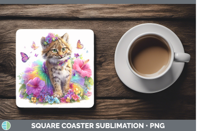 Andean Mountain Cat Square Coaster Wild Cats Rainbow Summer