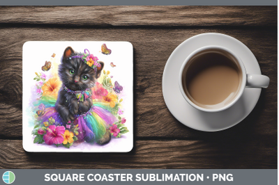 Black Panther Square Coaster Wild Cats Rainbow Summer Sublim