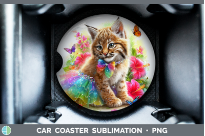 Bobcat Car Coaster Wild Cats Rainbow Summer Sublimation Drin