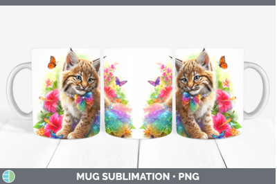 Bobcat Mug Wrap Wild Cats Rainbow Summer Sublimation Coffee