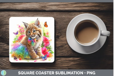 Bobcat Square Coaster Wild Cats Rainbow Summer Sublimation D