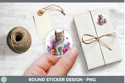 Wild Cats Rainbow Summer Canada Lynx Stickers | Round Labels