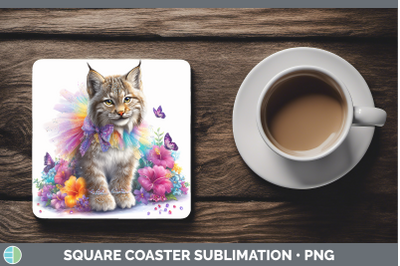 Canada Lynx Square Coaster Wild Cats Rainbow Summer Sublimat