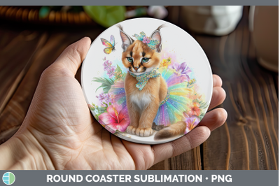 Caracal Round Coaster Wild Cats Rainbow Summer Sublimation C