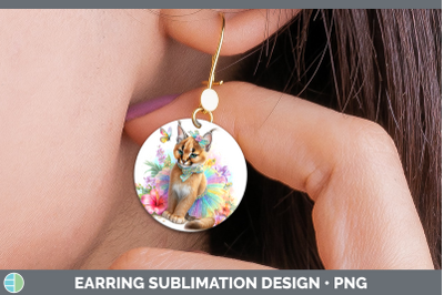 Caracal Round Earrings Wild Cats Rainbow Summer Sublimation