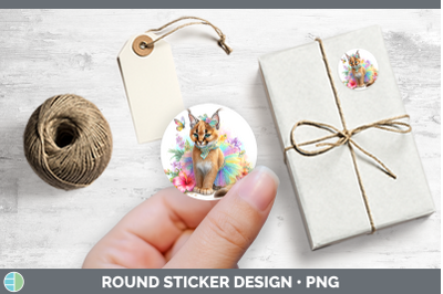 Wild Cats Rainbow Summer Caracal Stickers | Round Labels Des