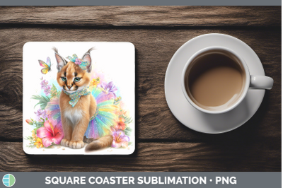 Caracal Square Coaster Wild Cats Rainbow Summer Sublimation