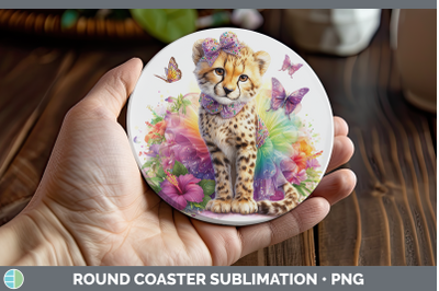Cheetah Round Coaster Wild Cats Rainbow Summer Sublimation C