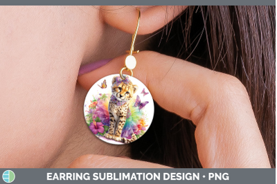 Cheetah Round Earrings Wild Cats Rainbow Summer Sublimation