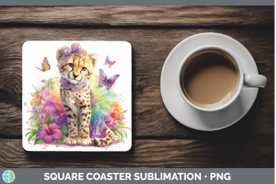 Cheetah Square Coaster Wild Cats Rainbow Summer Sublimation