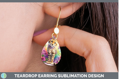 Cheetah Teardrop Earrings Wild Cats Rainbow Summer Sublimati