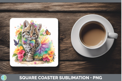 Geoffroys Cat Square Coaster Wild Cats Rainbow Summer Sublim