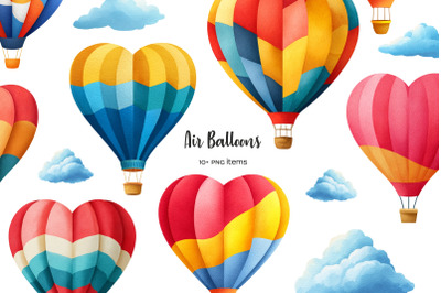 Watercolor heart air balloon clipart Colorful heart shape air balloon