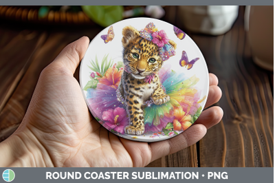 Jaguar Round Coaster Wild Cats Rainbow Summer Sublimation Co