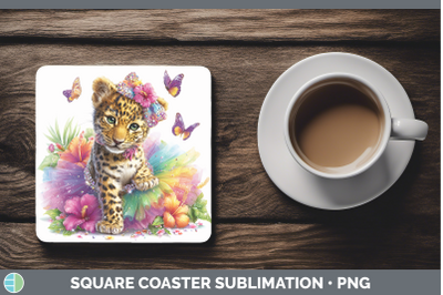 Jaguar Square Coaster Wild Cats Rainbow Summer Sublimation D