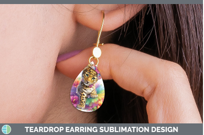 Jaguar Teardrop Earrings Wild Cats Rainbow Summer Sublimatio