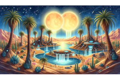 Alien Oasis With Two Suns