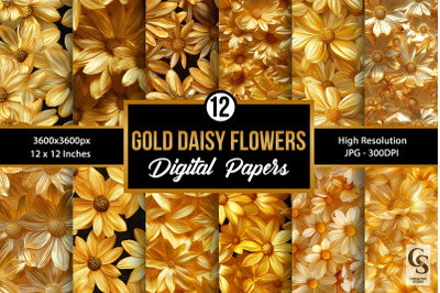 Gold Daisy Flowers Seamless Patterns