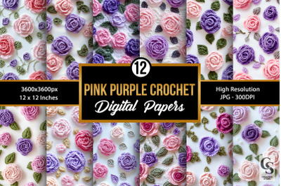 Pink and Purple Crochet Rose Floral Pattern