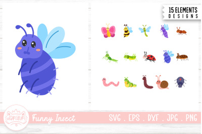 Cute and Funny Insect Cartoon Illustration Bundle