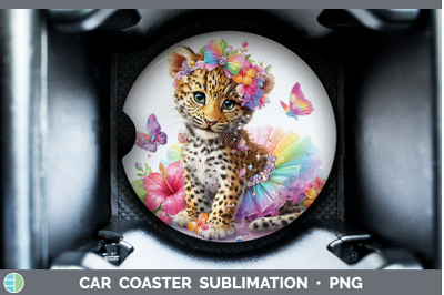 Leopard Car Coaster Wild Cats Rainbow Summer Sublimation Dri