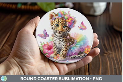 Leopard Round Coaster Wild Cats Rainbow Summer Sublimation C