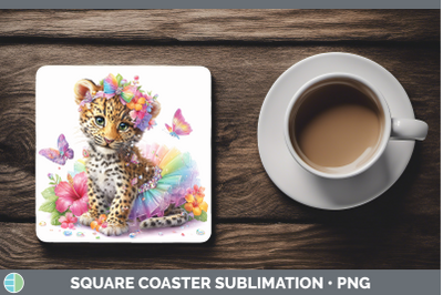 Leopard Square Coaster Wild Cats Rainbow Summer Sublimation
