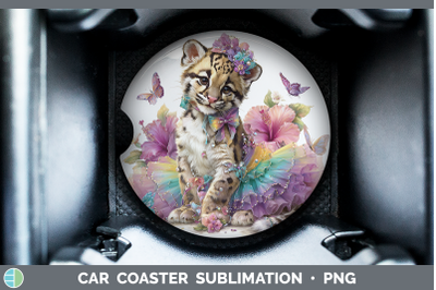 Leopard Clouded Car Coaster Wild Cats Rainbow Summer Sublima