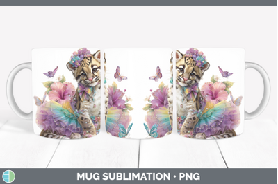 Leopard Clouded Mug Wrap Wild Cats Rainbow Summer Sublimatio