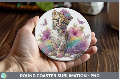 Leopard Clouded Round Coaster Wild Cats Rainbow Summer Subli