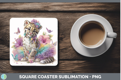 Leopard Clouded Square Coaster Wild Cats Rainbow Summer Subl