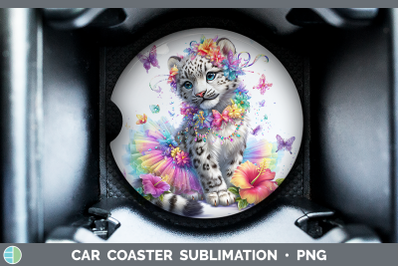 Leopard Snow Car Coaster Wild Cats Rainbow Summer Sublimatio