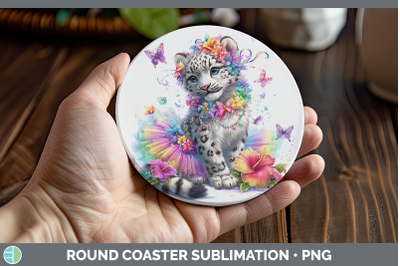 Leopard Snow Round Coaster Wild Cats Rainbow Summer Sublimat