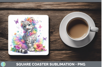 Leopard Snow Square Coaster Wild Cats Rainbow Summer Sublima