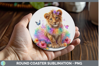 Lion Round Coaster Wild Cats Rainbow Summer Sublimation Coas